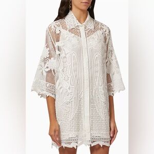 FARM RIO - TROPICAL WIND GUIPURE LACE SHIRT DRESS